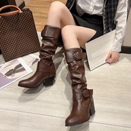Women's Microfiber Leather High Heel Boots Slip-On Ankle Half-Calf Minimal Style Boots Women