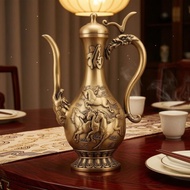 Lidded Brass Wine Pot Vintage Ornate Brass Wine Pot Table Decor Gold-Tone Decorative for Home Displa