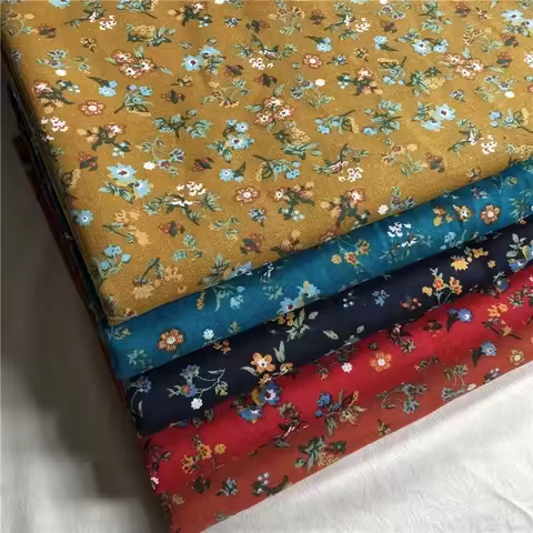 1x1.45m Pure Cotton Linen Floral Fabric Small Flowers Printed Cloth Women's Girl's Dress Shirt DIY S