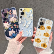 Casing For Huawei P60 P60 Pro Blue Butterfly Kitten Shockproof Anti-drop Durable Lightweight Clear C
