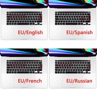 Spain Russian French EU Enter English Layout Keyboard Cover Skin For Macbook Pro 13 16 inch 2019 amp; 2020 A2251/ A2289 A2141 A2338