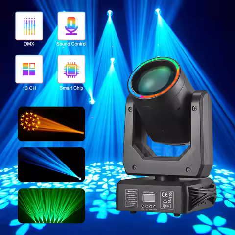 High Brightness Beam LED 200W Dj Moving Head Light 15 Gobos 18 Prisms DMX Effect Mini Spot Stage Lig