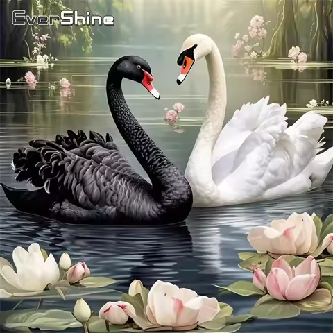 Evershine 5D DIY Diamond Painting Swan Animal Picture Rhinestones Diamond Mosaic Lotus Flower Cross 