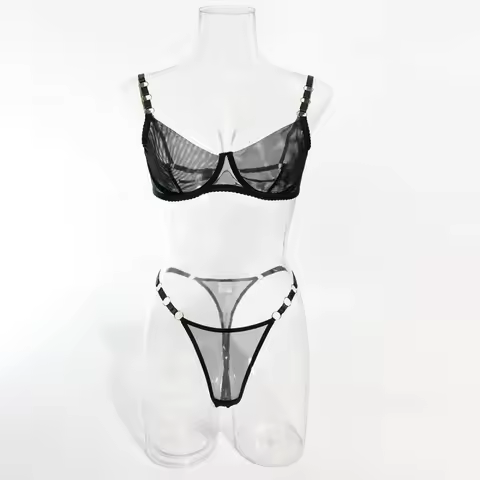 Bikini lingerie set with seductive patchwork, sheer, slim-fitting bra, two-piece set