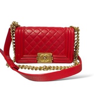 98%NEW二手BOY CHANEL 20 斜背包 紅色羊皮菱格/金扣  #香榭站正品