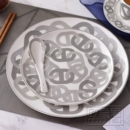 Bone China Dinner Plate Track Design Ceramic 6-Piece Tableware Set Porcelain Plate Bowl Cup Plate Spoon White And Black