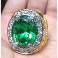 Big Size HQ Green Aquamarine Stone Titanium Ring