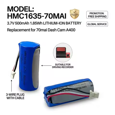 PURFIELD HMC1635 500mAh 3.7V Lithium Battery for 70mai Dash Cam A400, Rubik's Cube Car DVR Vehicle R