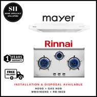 MAYER MMSI900HS-WH 90CM SEMI-INTEGRATED SLIMLINE COOKER HOOD + RINNAI RB-983S STAINLESS STEEL GAS HOB 3 BURNERS - 1 YEAR WARRANTY