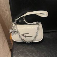 (Mini) 1pc Solid Color PU Leather Baguette Bag, YK2 Style Women Fashion Chain Shoulder Bag, Handbag,