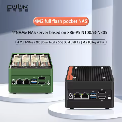 X86-P5 4*M2 NVMe 12th Generation Intel N100 i3-N305 DDR5 4800MHz Firewall PC 2x i226-V 2.5G Network 
