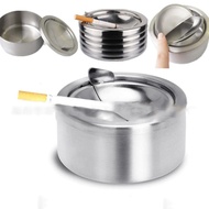 【New release】 1pc Lidded Ashtray Stainless Steel Silver Windproof Ashtray With Lid Shape Ash Tray