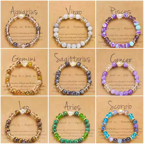 Fashion 12 Zodiac Crystal Beaded Bracelet Aries Taurus Gemini Cancer Leo Virgo Libra Scorpio Aquariu