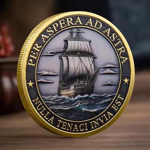 Per Aspera Ad Astra Route Commemorative Coin Gold Plated Color Printed Ship Anchor Collector Coins