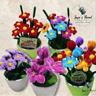 Fuzzy Flowers mini Pot ( Hand made) Fuzzy Flower for any Occasion Gift Ideas/ Teachers Gift Ideas