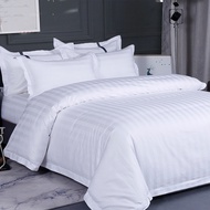 Bộ vỏ chăn cotton ga gối sọc trắng khách sạn 3F Bộ Chăn Ga Gối Cotton 3F Kẻ Sọc Khách Sạn Màu Trắng