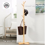 Stand Hanger Kayu COATRACK Gantungan berdiri Jaket, Baju, Topi ,Tas  Stand Hanger