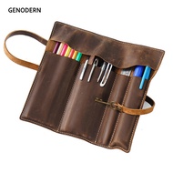 GENODERN Retro first layer cowhide pen curtain leather pen bag simple literary pen box multi-functio
