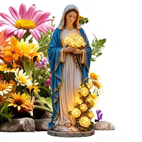 Mary Lady Garden Light Solar Resin Waterproof Decorative Lights Mary Statue Flowers Goddess Statue w