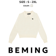 Bemingtop1077(S-2XL)-BMG Knit Polo Sweater - เสื้อไหมพรมแขนยาวคอปก ดีเทลปักโลโก้ BMG