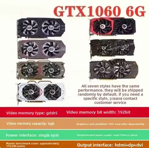 Used GTX1060 3G/5G/6G GTX1660 RTX2060 Super Graphics Card GPU for Gaming Computer Desktop Second Han