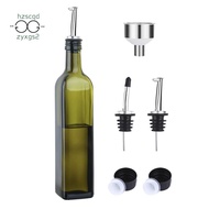 Glass Olive Oil Bottle-500 Ml Green Oil and Vinegar Bottle with Pourer and Funnel-Olive Oil Carafe