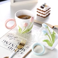 Unique motif ceramic cup Souvenir set couple cup spoon