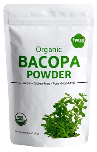 Organic Bacopa Powder (Brahmi Leaf), Certified Organic Ayurveda Superfood, Hair and Brain Tonic, Res