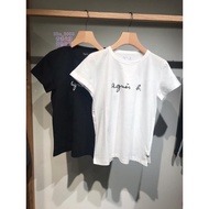 Agnes B Spring/Summer Classic Print Logo Crewneck Cotton Short Sleeve T-Shirt Women's Style