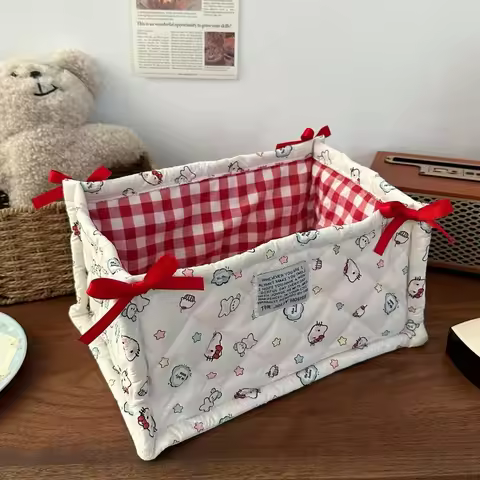 Cartoon Sanrio Storage Basket Kawaii Hello Kitty Snack Basket Cute Girl Cosmetics Storage Box Cartoo