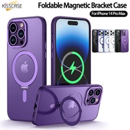 【Foldable Magsafe Bracket 】KISSCASE For iPhone15ProMax Armor Electroplating Frame Ultra-Thin Case Luxury Heavy Duty Defender Stand Holder For Magsafe Clear Case For Apple15 14 13 12 11 Pro Max Plus