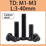 Black carbon steel cross head screw, cross head screw, electronic small screw, and hard eyeglass screw  M1/M1.2/M1.4/M1.7/M2/M2.5/M3