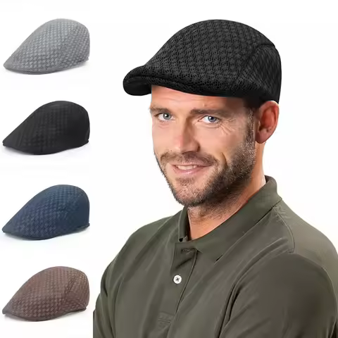 Mesh Hat Men Newsboy Flat Cap Simple Plain Color Mesh Cap Breathable Summer Hunting Driver Golf Bere