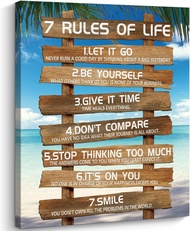 Inspirational Wall Art 7 Rules of Life Motivational Canvas Wall Decor Beach Positive Quotes Living R