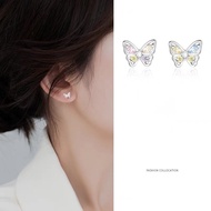 Sweet Niche Hollow Small Exquisite Earrings Pure Butterfly Zircon Silver Female Stud Earrings s999 P