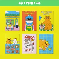 Sweethrn - Poster A4 & A5 Pop Art Print Illustration Cat Funky Home Decor Colorful Wall Decoration A