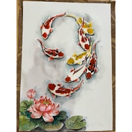8 Fish Painting Swimming In Number 9 Auspicious Size A3/29.7x42cm 100-Pound Paper Watercolor Drawing