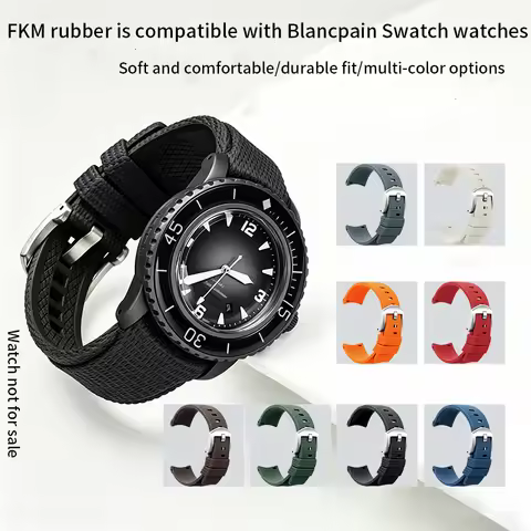 Soft Fluorine Rubber FKM Watch Bracelet 22mm Replacement Accessory for Blancpain X Swatch Sweat Resi