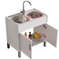 Kitchen 304 Stainless Steel Sink Single Double Slot Washing Basin Integrated Cabinet with Floor Stan