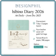 Midori Hibino 2026 Daily Diary Planner A6 Size - Camel, Grey, Blue-Green (Starts Dec 2025) | Premium