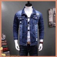 Ready Stock jaket jeans lelaki denim coat Denim jacket men's slim vintage stretch jeans suit trendy 