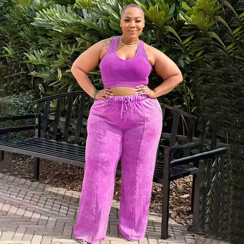KEXU Plus Size Fashion Women Jogger Pants Set and O-neck Tank Matching Two 2 Piece Set Outfits 2024 