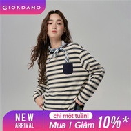 GIORDANO Women T-Shirts 100% Cotton Contrasting Stripe Tee Single Pocket Crewneck Long Sleeve Fashio