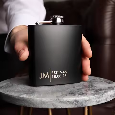 Custom Groomsmen Gift Engraved Best Men Black 6oz Hip Flask with Gift Box Set Personalised Gift for 