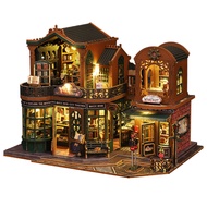 In stock Retro DIY Wooden Twilight Book City Dollhouses Miniature Kits With Furniture LED Light Home