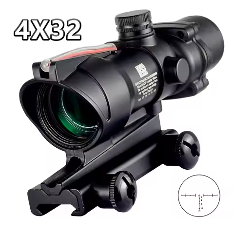 Tactical ACO 4X32 1x32 Scope Red Green Dot Sight Optics Illuminated Hunting Cross Glass Etched Retic