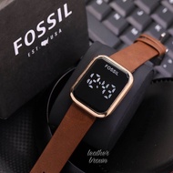 Jam tangan wanita Fashion Fossil LED Digital kulit Free box dan baterai cadangan