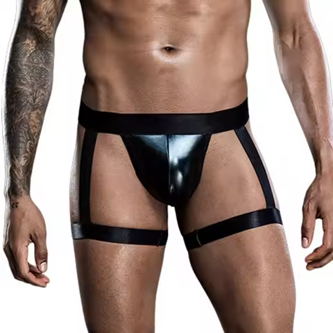 Men PU Faux Leather Jockstrap Harness Men Bondage Fetish Hombre Stage Nighclubwear Sexual Gay Underw