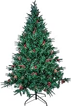 Himaly Unlit 6ft Artificial Christmas Tree, Premium Hinged Fir Christmas Tree, Easy Assembly with Metal Stand, Xmas Décor for Indoor and Outdoor,with PVC+PE+Pine Cone+Red Fruit(6ft)