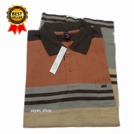 Baju pria dewasa kerah motif salur pakai kantong depan lengan pendek II baju kaos kerah salur pria b
